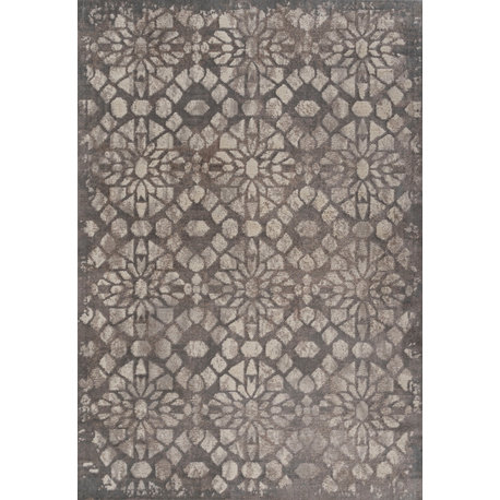 Roma Ornate Geometric Tile Rug, Gray, 5'x8'