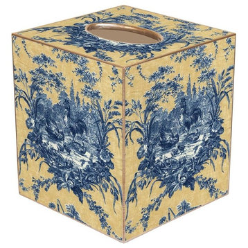 TB17-Blue and Yellow Toile Tissue Box Cover