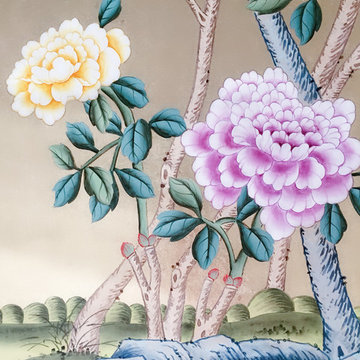 Badminton---hand-painted wallpaper on gilded paper