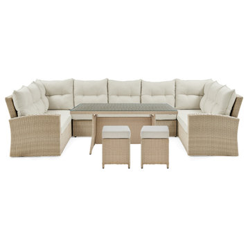Canaan All-Weather Wicker Sectional Sofa, Two Loveseats, Cocktail Table, Stools