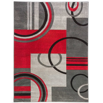 Ruby Galaxy Waves Gray & Red 20"x7'Runner Contemporary Well Woven Rug