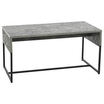 Wrap Rectangular Coffee Table Rustic Slate Concrete and Black Metal