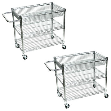 LICWT2918 Large Wire 3 Tub Shelves Rolling Cart, 30"W"x18"D"x30"H, Set of 2