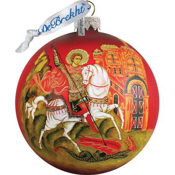 Hand Painted Scenic Glass Ornament Icon St George Ball