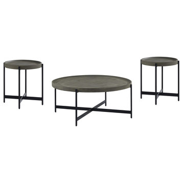 Brookline 3-Piece Living Room Set, 42" Round Coffee Table and Two End Tables