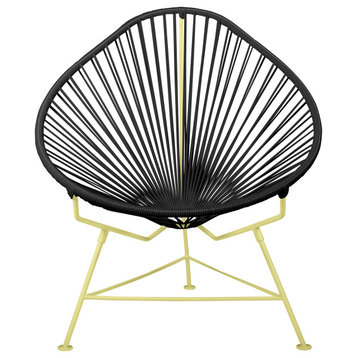 Acapulco Indoor/Outdoor Handmade Lounge Chair New Frame Colors, Black Weave, Yellow Frame