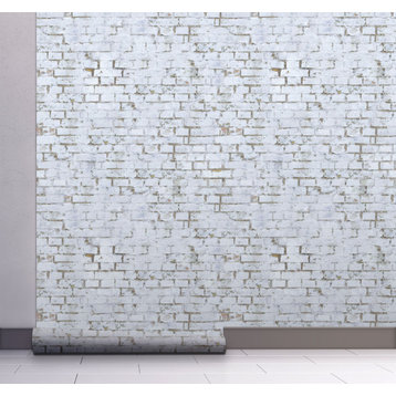 GW7041 White Painted Brick Peel & Stick Wallpaper Roll 20.5in Wide x 18ft Long