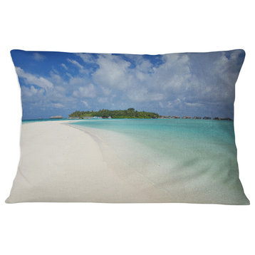 Calm Seashore at Tropical Beach Modern Seascape Throw Pillow, 12"x20"