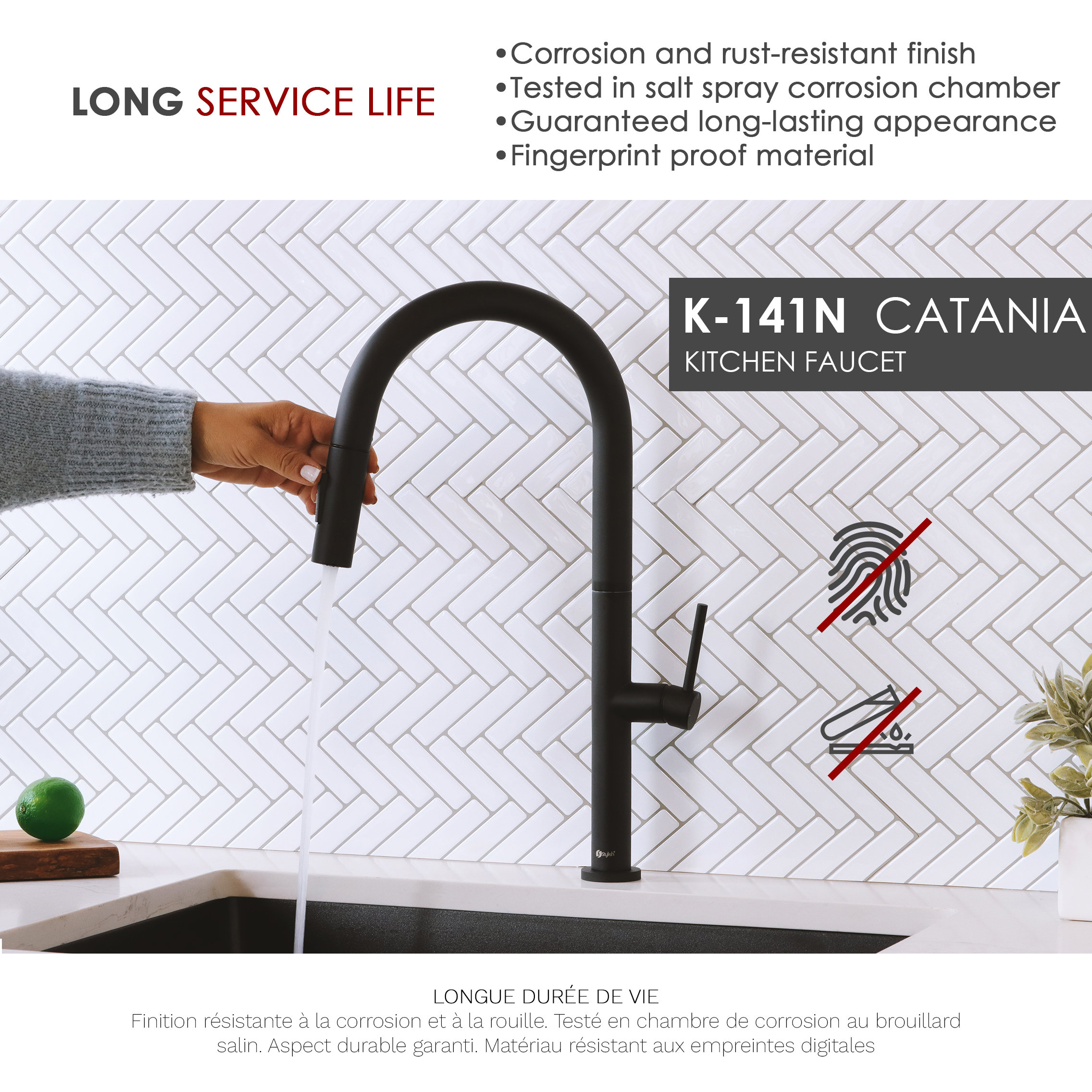 STYLISH Kitchen Sink Faucet Single Handle Pull Down Dual Mode Stainless Steel