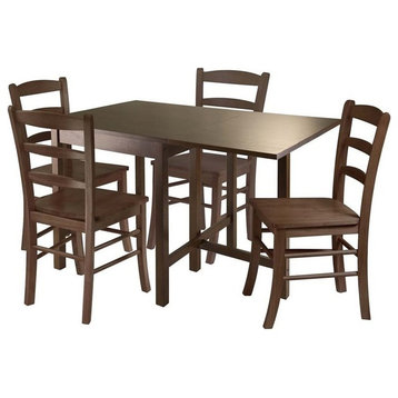 Pemberly Row 5-Piece Drop Leaf Solid Wood Dining Set in Antique Walnut