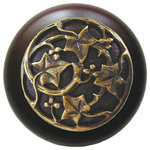Notting Hill Decorative Hardware - Ivy With Berries Wood Knob, Antique Brass, Dark Walnut Wood Finish, Antique Bras - Projection: 1-1/8"