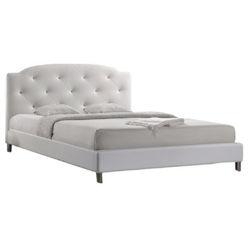 Canterbury Leather Contemporary Bed, White, Queen