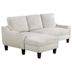 OSP Home Furnishings - Lester Sofa With Chaise and Twin Sleeper, Cement Fabric With Black legs - Curl up for a relaxing evening on the Lester Sleeper Sofa.�Details like squared tapered feet, piping trim, and padded arms make this an attractive center of your living or family room.�Invite guests to sleep in comfort on the easy to pull out bed thanks to plush, foam filled cushions.�This sleeper folds out to a generous twin or single size, perfect for an unexpected guest. This sectional�s chaise sets up left side facing.�Everything you could ever want from a convertible sofa.