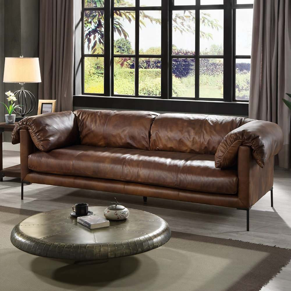 Image showcasing Top Grain Leather Sofa with Metal Legs in Mocha - Contemporary - Sofas ...