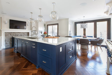 Contemporary Kitchen with Blue Island