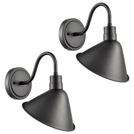 Industrial Gooseneck Wall Sconces Antique Black Barn Light Set of 2