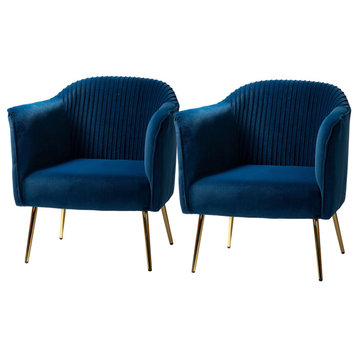 Upholstery Accent Barrel Chair With Ruched Design Set of 2, Navy