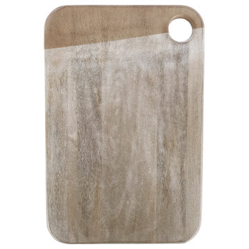 Wide Mango Wood Rectangle Cheese and Cutting Board With Handle, Whitewashed
