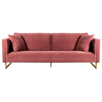 Lenox Velvet Sofa With Brass Legs, Pink