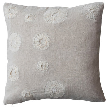 Woven Cotton and Linen Pillow With Patchwork Seashell Pattern, Natural
