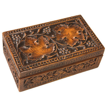 Carved Grapes And Leaves Box, English Oak