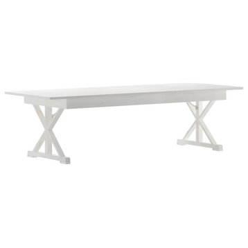 HERCULES 9' x 40" Rectangular Solid Pine Farm Table with X Legs, Antique Rustic White