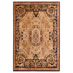 Bareens Designer Rugs - Antique Vegetable Dyed Angola Tan/Blue Wool Rug - 8'2'' x 9'11'' - Designed with mesmerizing intricacy and gorgeous color palette, this hand-knotted masterpiece demonstrates the beauty and electrifying thrill of Pak Persian art. These meticulously hand-knotted Pak-Persian rug is made with pure wool and features breathtaking traditional, transitional, and tribal designs in bold luxurious color pallets. Known for their intricate designs these rugs are a reproduction of Persian rugs, made in Pakistan with unique Mughal designs. Made by master weavers using the same Persian texture, design and dying technique, we wanted to produce the most significant manifestation of Persian art, life, and culture. This rug is most famous for its exceptional quality, incredible designs, patterns, and vibrant rich color. Pak-Persian rugs made with Persian weave with high knot counts, which enables the high intricacy and detail found in the patterns are also referred to as "State of art", each color adds a rich beautiful detail in the artwork of this rug. The design, color, and beautiful chromatic composition with a vibrant sheen with intricate designs, exude beauty, elegance, and quality make this rug a masterpiece of its own.