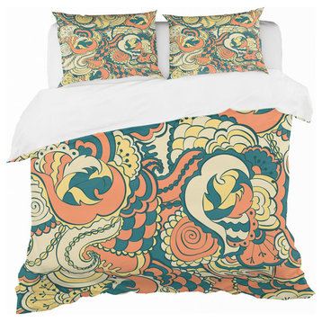 Floral Pattern Bohemian and Eclectic Duvet Cover Set, King