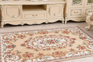 Chantelle Traditional Floral Pattern Area Rug, Beige, 5’ x 7’ | 7’ x 10’