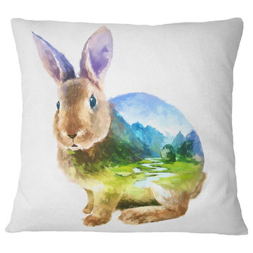 Rabbit Double Exposure Illustration Animal Throw Pillow, 16"x16"