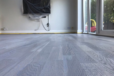 Engineered oak floor- Wire brushed ,grey stained and varnished floor