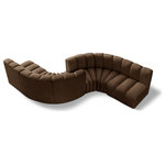 Meridian Furniture - Arc Velvet Upholstered 6-Pc. Facing Modular Sectional, Brown - Give your living room or den the perfect blend of style and versatility with this Arc velvet fabric curved modular Sectional. Part of the Arc modular furniture collection, this Sectional comes upholstered in rich brown velvet fabric and features deep channel tufting that adds a touch of luxury while enhancing comfort and support. A seamless combination of form and function, this chair can be used with other Arc pieces to create a myriad of configurations in your well-curated room.