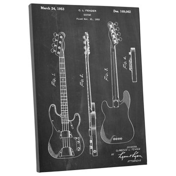 Fender Bass Guitar Patent Blueprint Gallery Wrapped Canvas Wall Art, 45"x30"