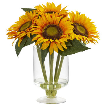 12" Sunflower Artificial Arrangement, Vase