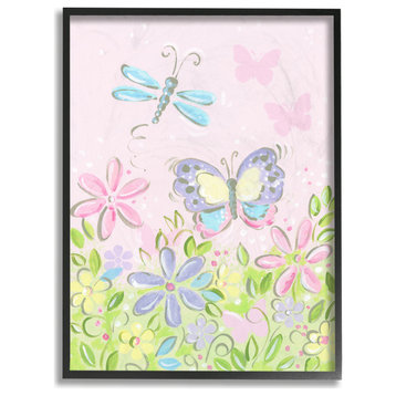 Stupell Industries Pastel Butterfly and Dragonfly, 24"x30", Black Framed