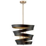 Trade Winds Lighting - Trade Winds Ribbon 4-Light Pendant Light in Matte Black - A swirling, twirling ribbon-like shade finished in matte black with gold inside creates a stunning look in this modern Trade Winds Ribbon 4-light pendant. It is sure to be an eye-catcher no matter where it is hung! The lights inside the shade are positioned at different heights to increase the intrigue. Ribbon can be hung on an angled ceiling. This fixture is dimmable and uses 4 candelabra size bulbs of up to 100 watts each. LED bulbs can be used. Rated for indoor use only.  This light requires 4 , 60W Watt Bulbs (Not Included) UL Certified.