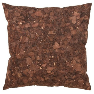 Unique Cork and Poly Blend Design Down-Filled Throw Pillow, Textured Brown Cork