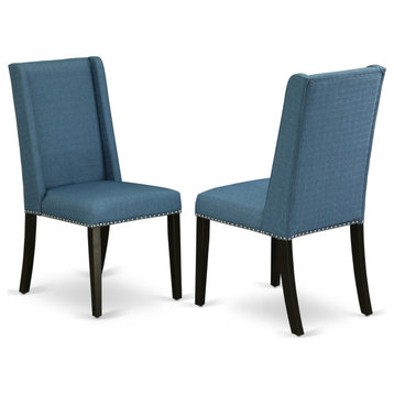 Set of 2 Florence Parson Chair With Black Finished Leg, Blue Fabric