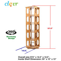 Bamboo Wood 5-Shelving Bookshelf, Revolving Bookcase Organizer Cabinet Rack, 57.
