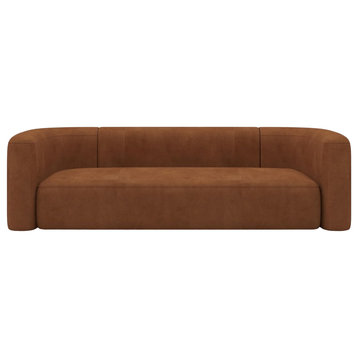 Unique Modern Sofa, Curved Silhouette & Velvet Upholstery, Tangerine/3 Seater