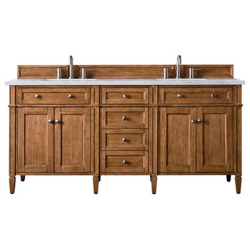 Brittany 72" Saddle Brown Double Vanity w/ 3 CM Arctic Fall Solid Surface Top
