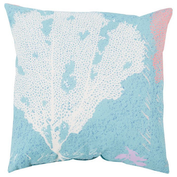 Rain by Surya Poly Fill Pillow, Aqua/Cream/Coral, 18' x 18'
