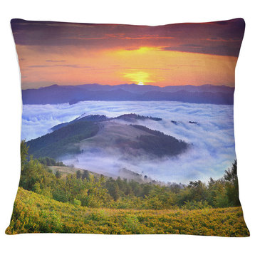 Yellow Sunrise over Blue Waters Landscape Photo Throw Pillow, 16"x16"