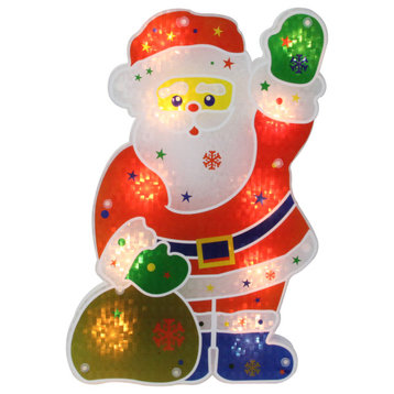 13" Holographic Lighted Santa Claus Christmas Window Silhouette