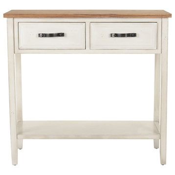 Spacious Console Table, Storage Drawers With Beveled Edges, Antique White/Brown