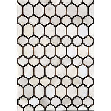 Contemporary Brown and White Patchwork Cowhide Rug, 5x8