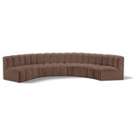 Meridian Furniture - Arc Vegan Leather Upholstered 6-Pc. U-Shaped Modular Sectional, Brown - Unleash modern opulence with the Arc Vegan Leather 6pc. Sectional. Crafted for the modern connoisseur, this Sectional injects an air of refined luxury into any space. Its sleek silhouette, upholstered in supple brown vegan leather, exudes timeless sophistication while the deep channel tufting adds textural intrigue, further elevating the chair's visual appeal. The modular design makes it a versatile chameleon, effortlessly adapting to your evolving needs and preferences. Whether you envision it gracing a chic living room corner, basking in the glow of a bedroom window, or adding a touch of drama to a home office, the Arc seamlessly complements your unique interior aesthetic.