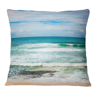 Designart 'White Waves Kissing Beach Sand' Seashore Throw Pillow