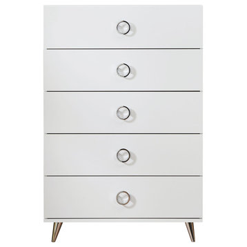 Benzara BM184764 Five Drawers Wooden Chest, Style, White