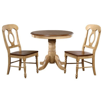 Sunset Trading Brook 3PC 36" Round Dining Set with Napoleon Wood Chairs in Cream